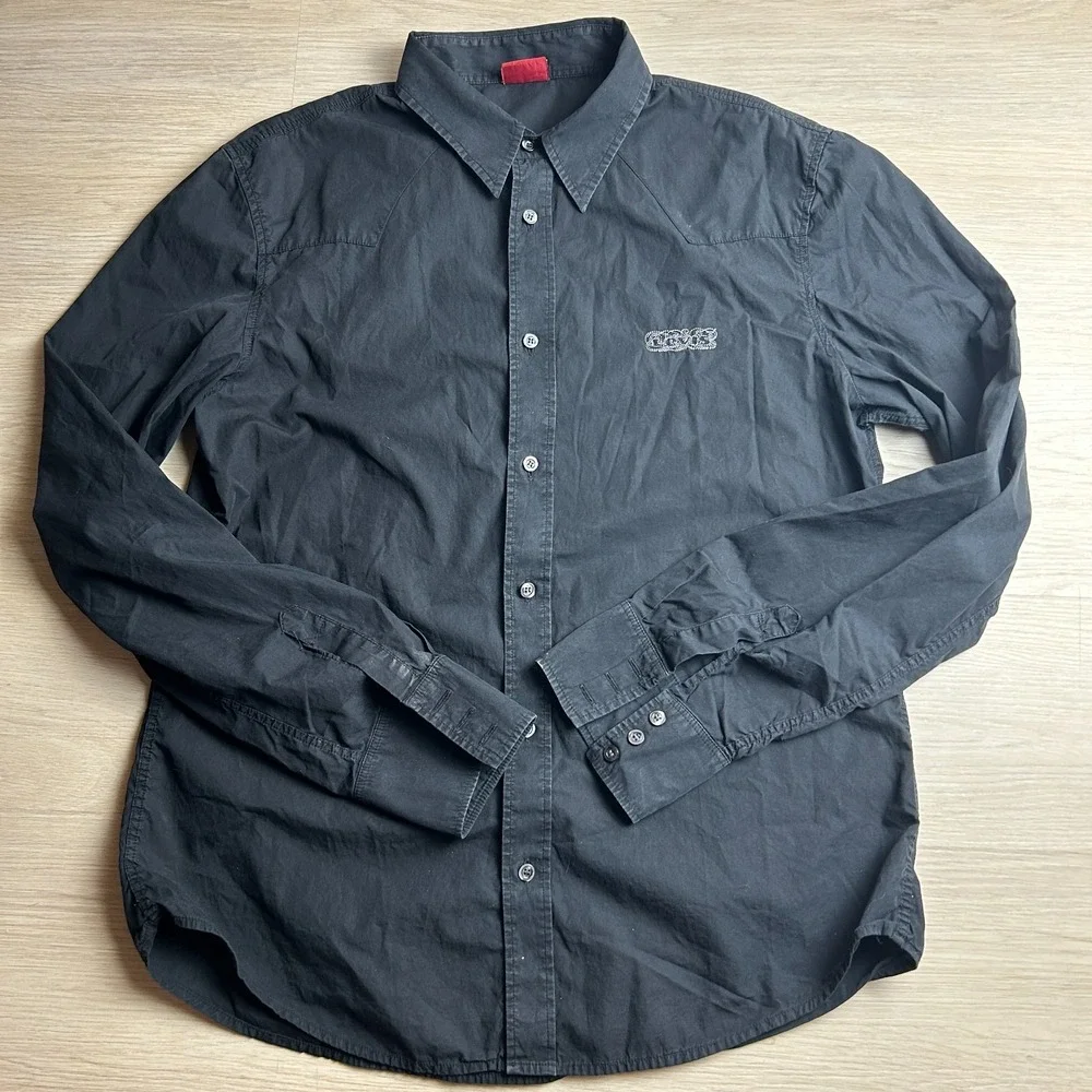 Levis Red Tab Mens XL Black Embroidered Western Shirt Long Sleeve Button Up